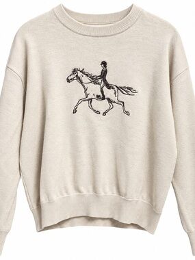 Urban Weekend Equestrian Horse Rider Embroidered Knit Sweater